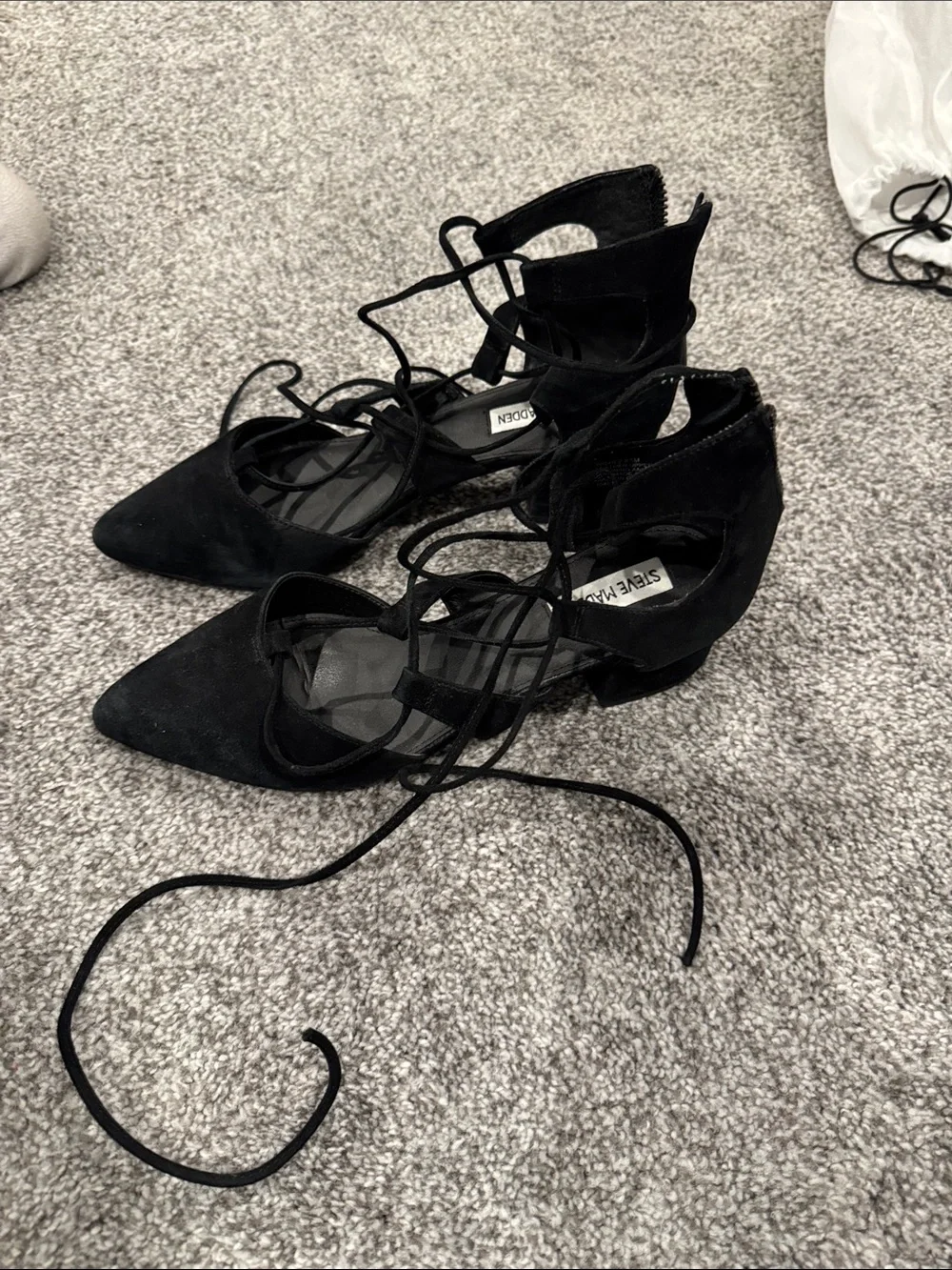 Steve Madden Black Lace-Up Pointed-Toe Suede Heels